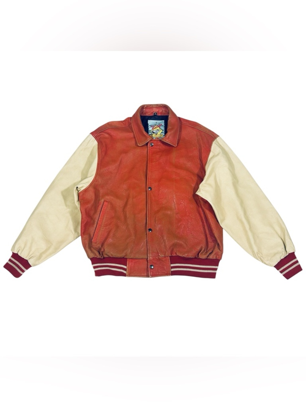 Vintage M. Julian Mens XL Leather Variety Jacket Moto Bomber Letterman Red Beige